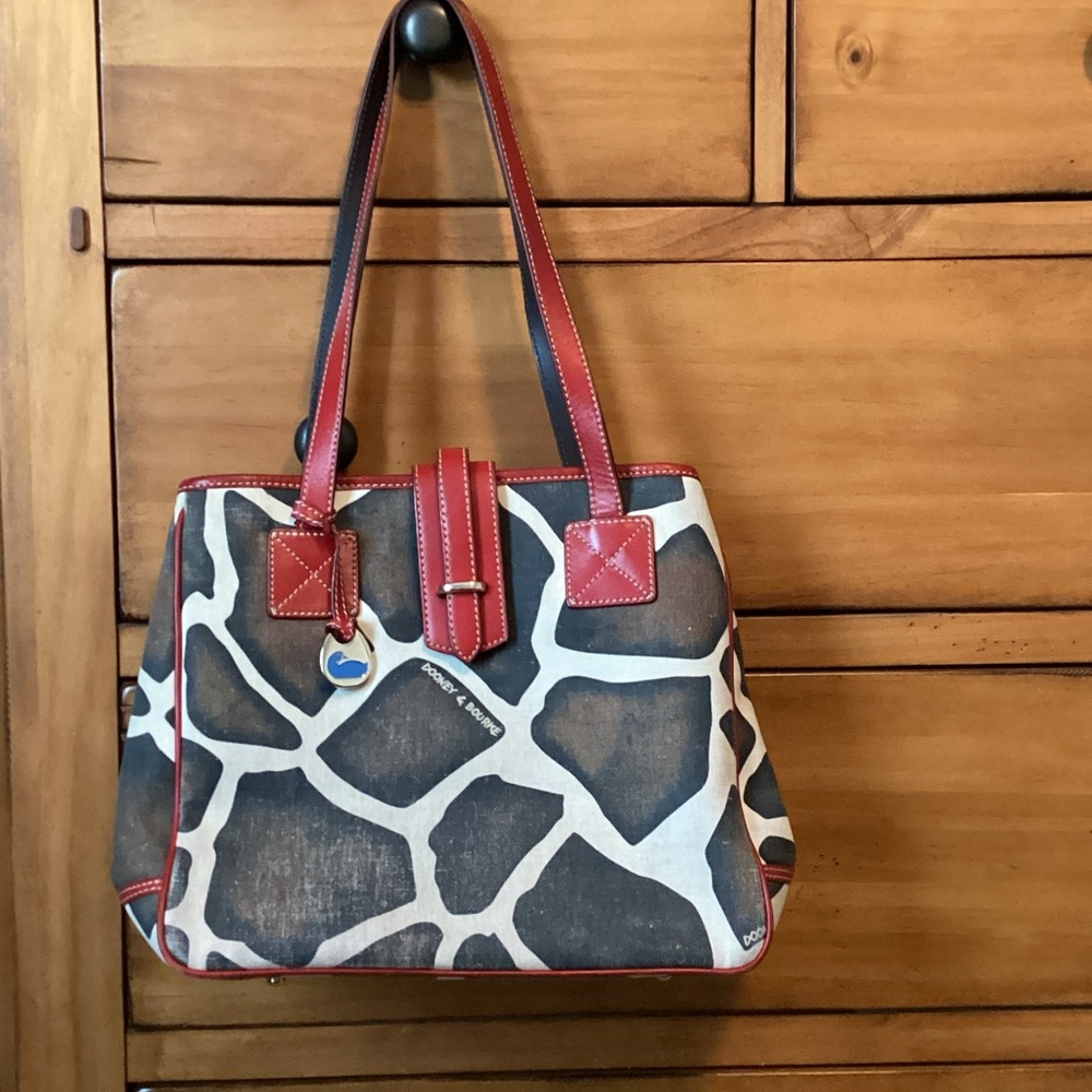 Dooney & Bourke Giraffe Print Tote with Red Trim